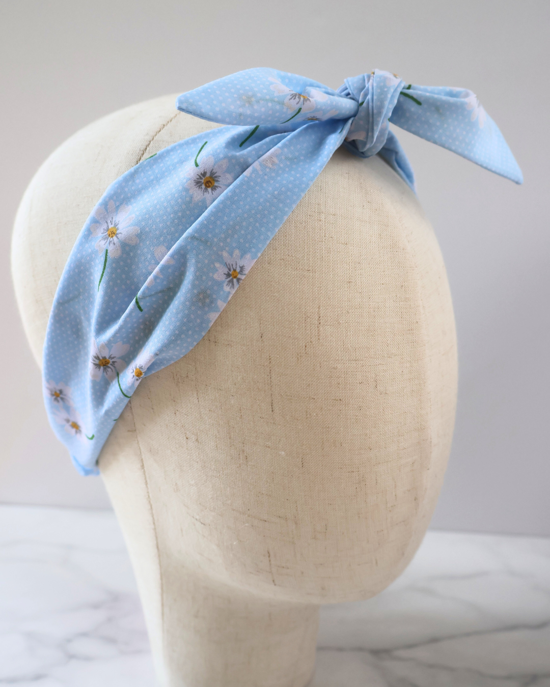 Retro Knotted Headband Daisy Light Blue