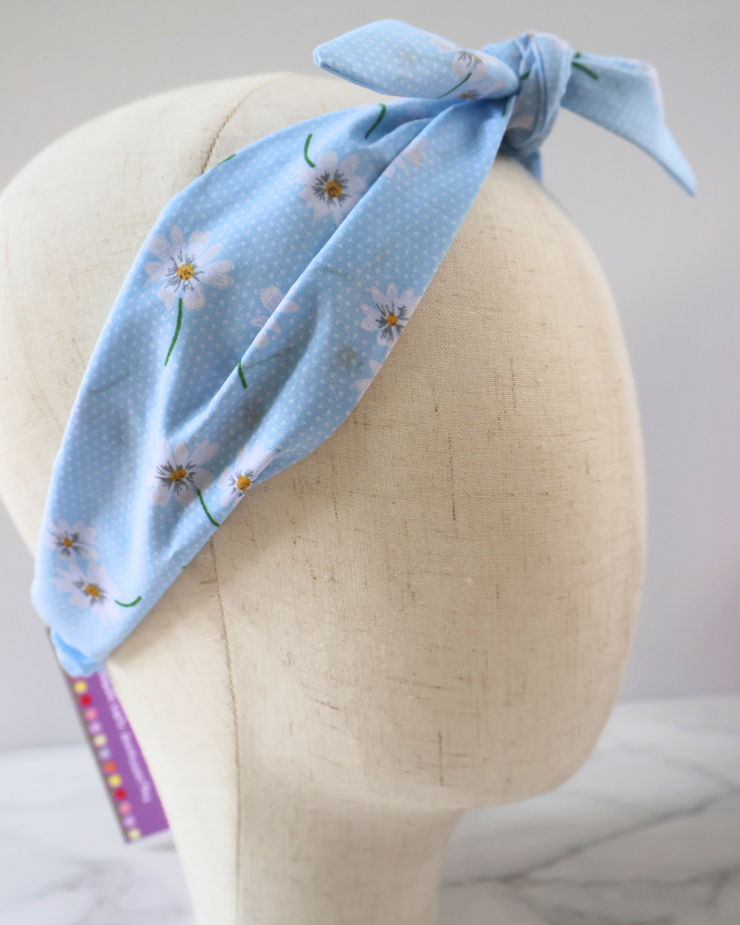 Retro Knotted Headband Daisy Light Blue