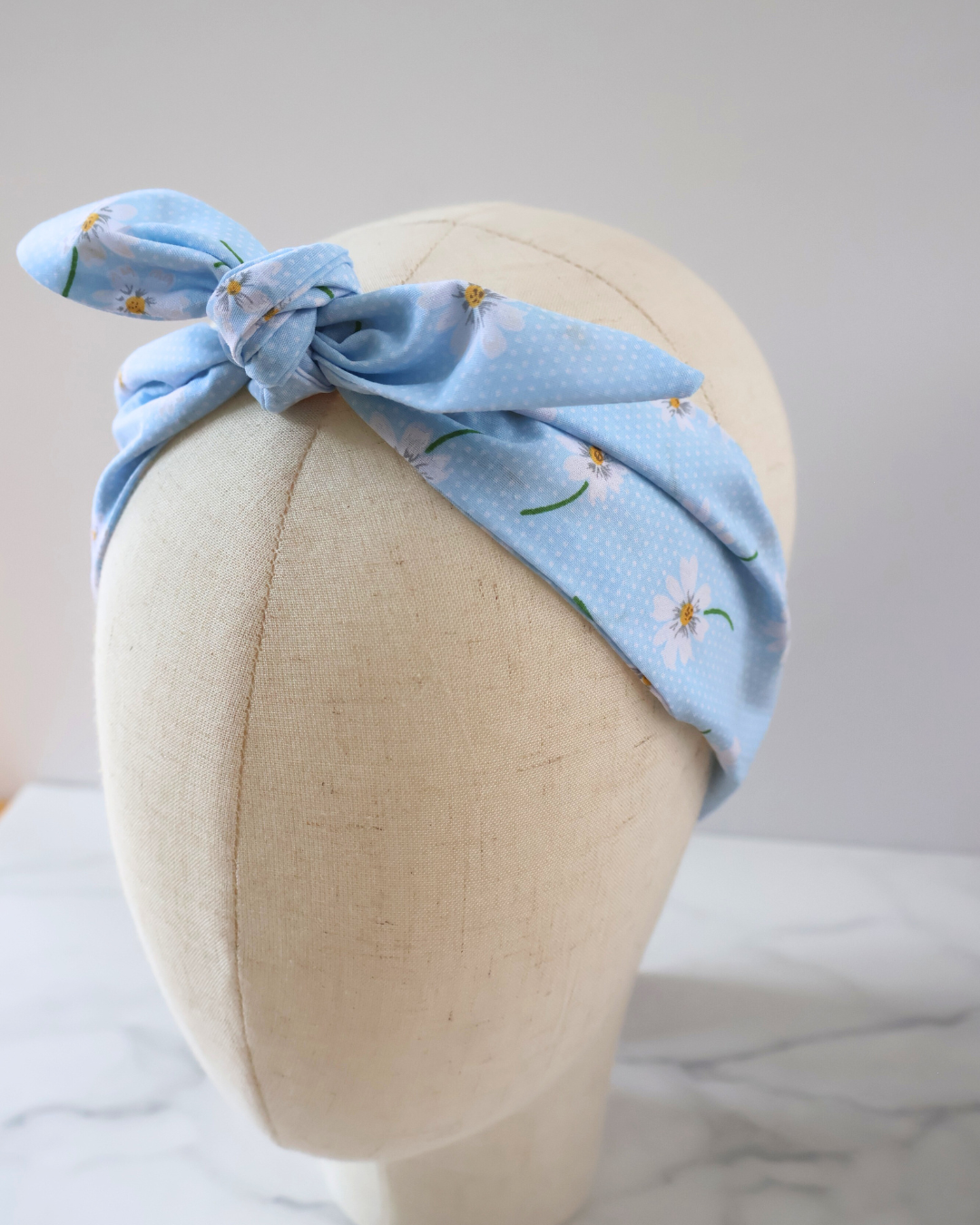 Retro Knotted Headband Daisy Light Blue