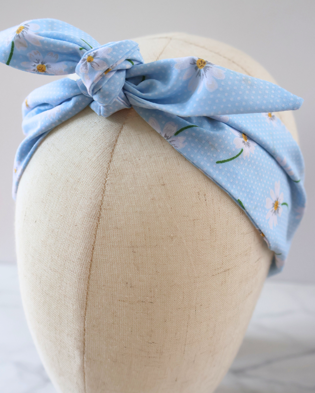 Retro Knotted Headband Daisy Light Blue