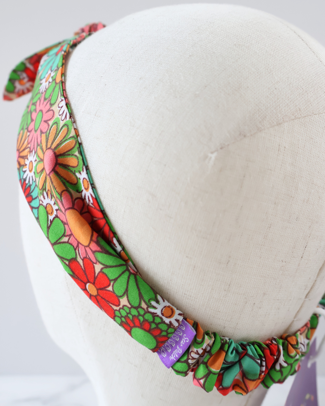 Retro Knotted Headband Daisy print 70s