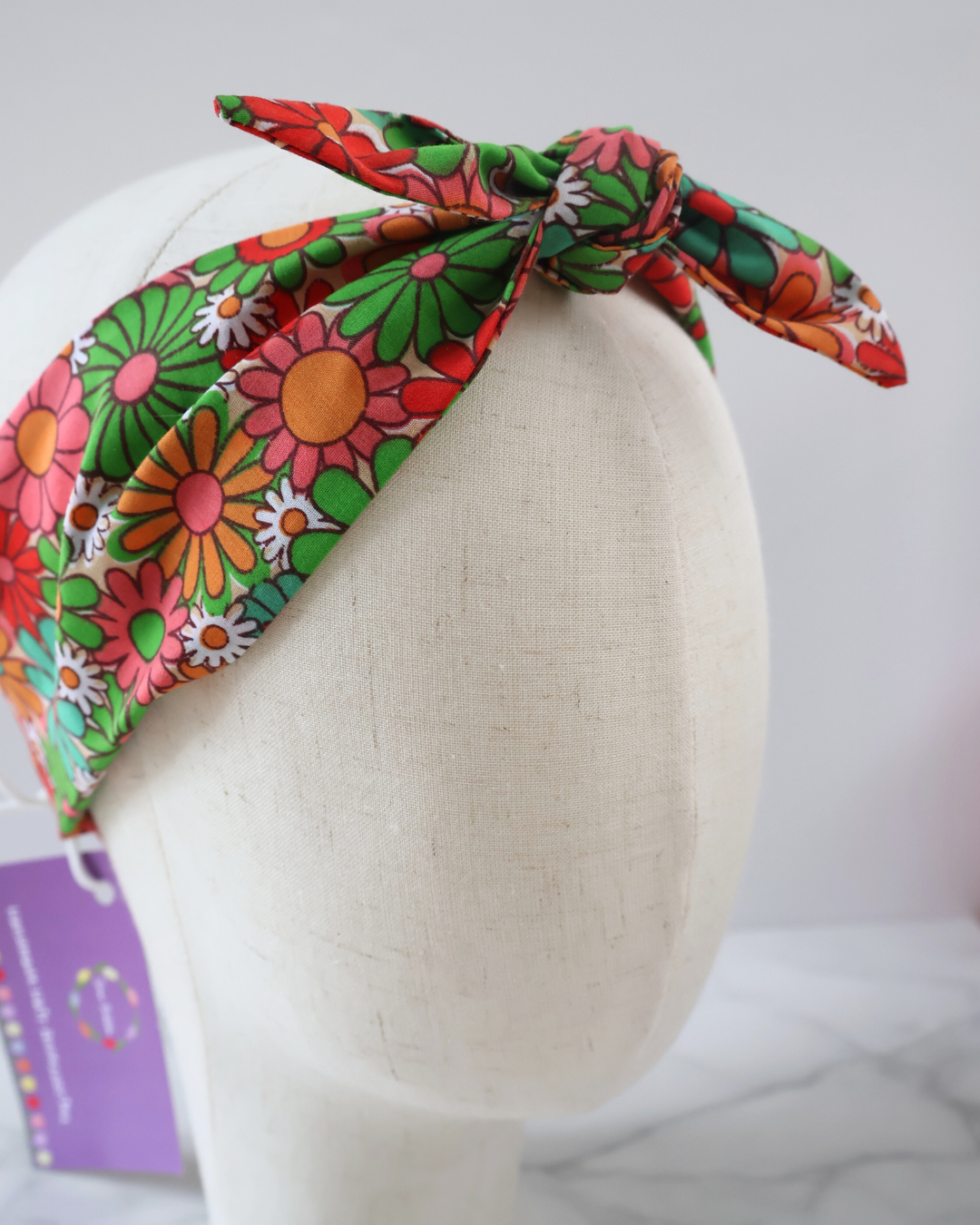 Retro Knotted Headband Daisy print 70s