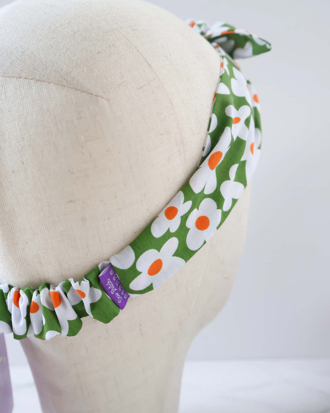 Retro Knotted Headband Large Daisy Green
