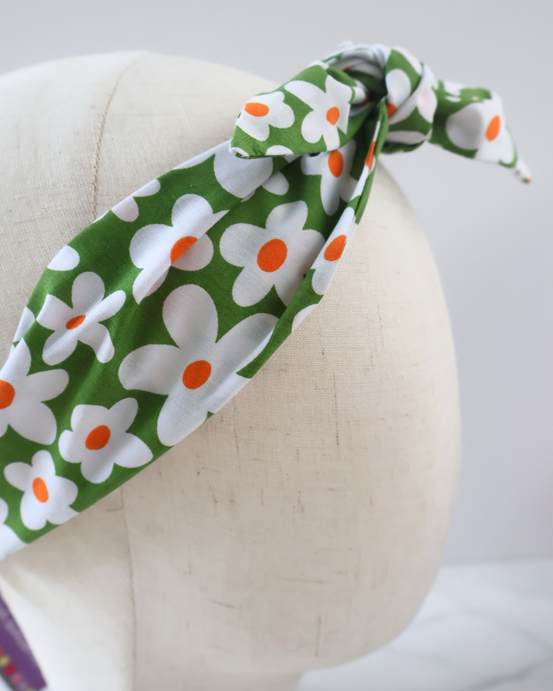 Retro Knotted Headband Large Daisy Green