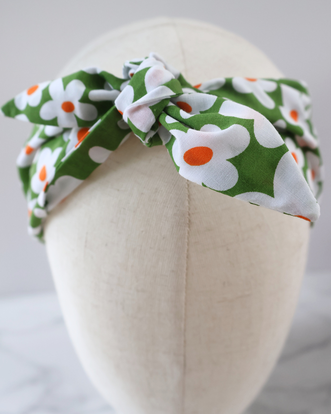 Retro Knotted Headband Large Daisy Green