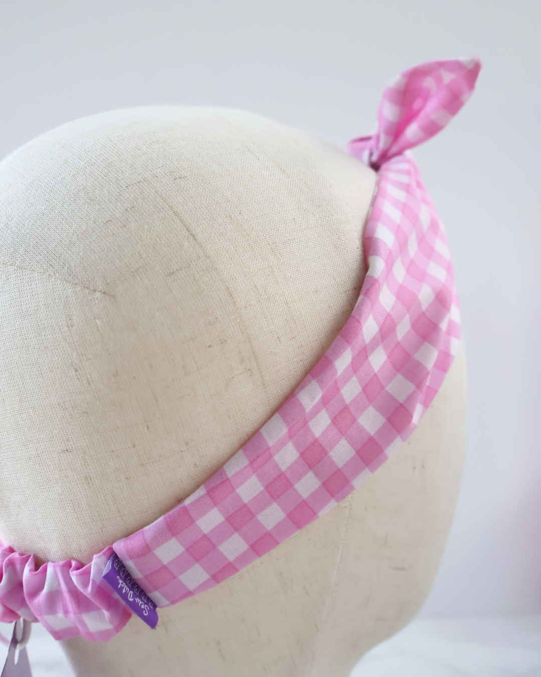 Retro Knotted Headband Gingham Pink
