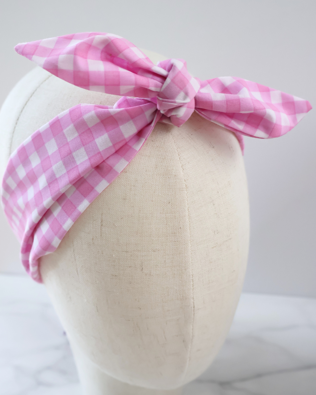 Retro Knotted Headband Gingham Pink