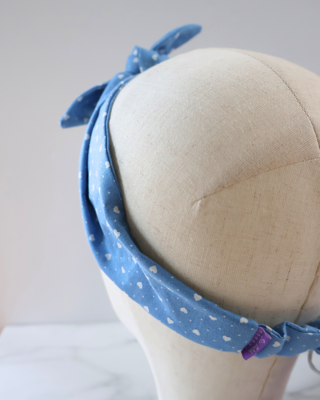 Retro Knotted Headband Mini Hearts Blue