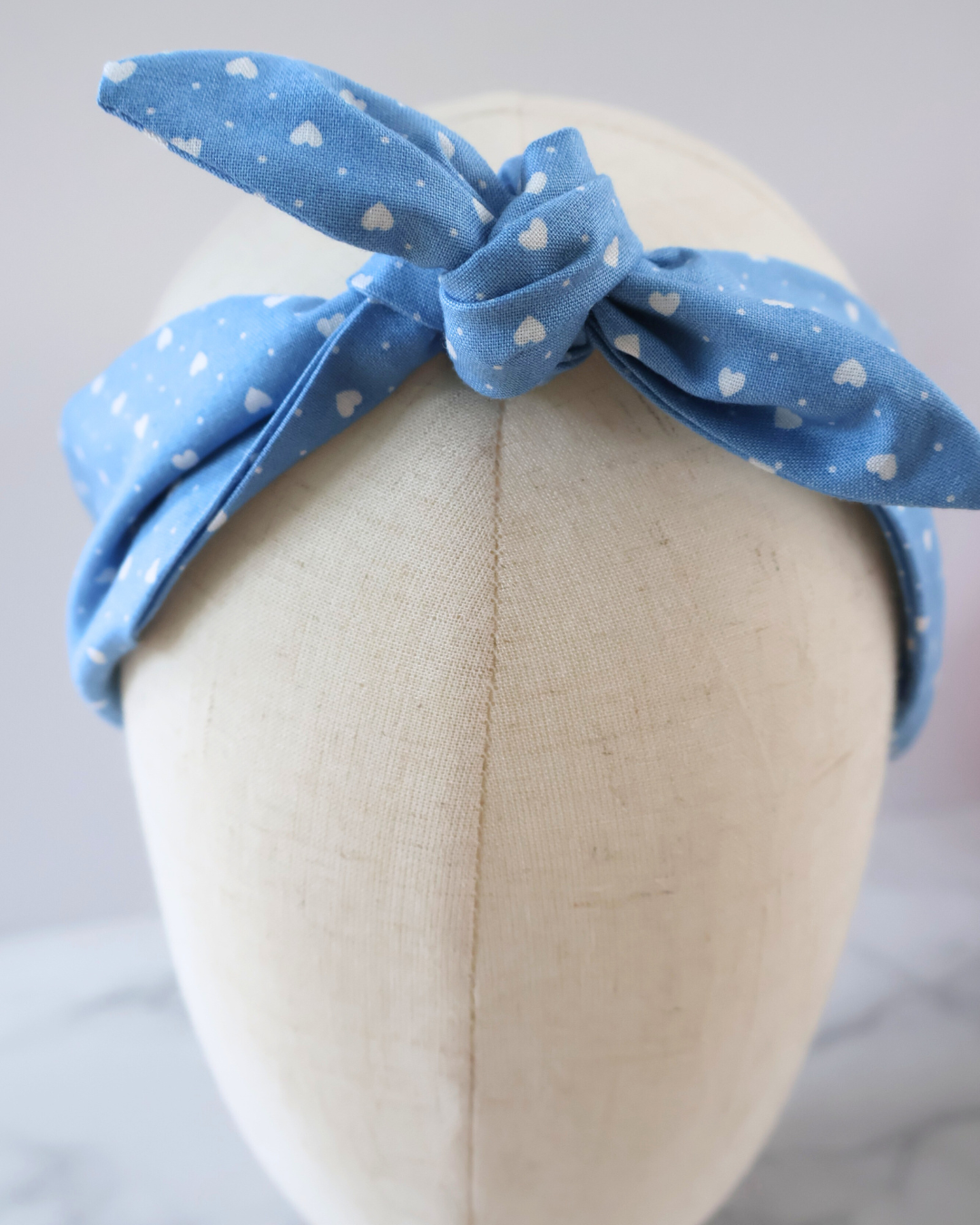 Retro Knotted Headband Mini Hearts Blue