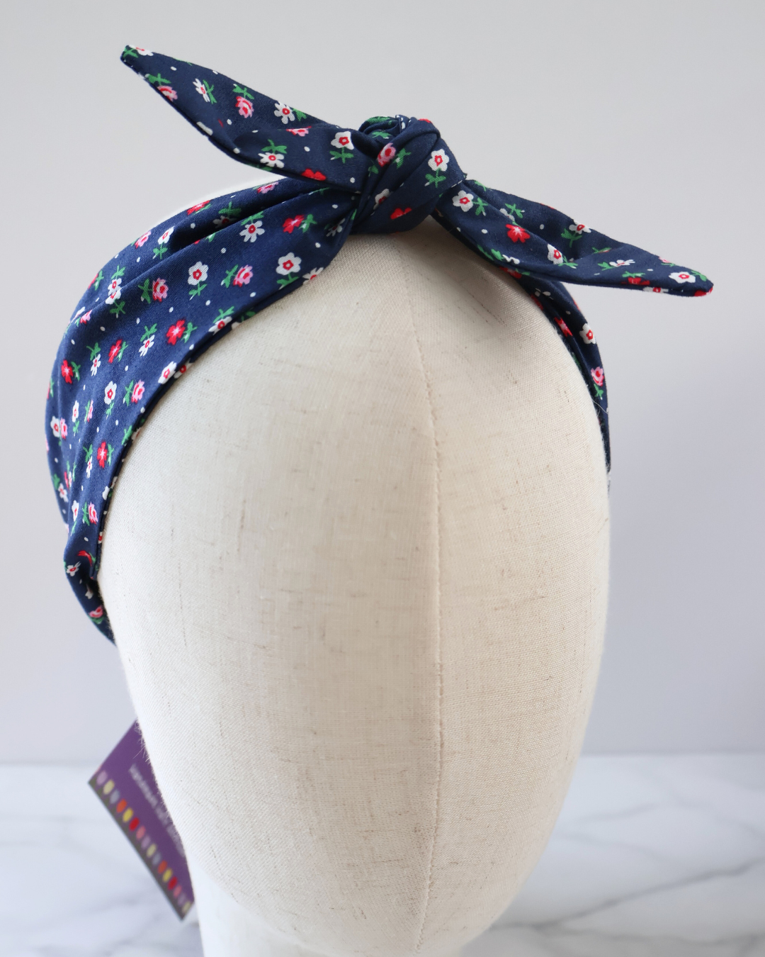 Retro Knotted Headband Floral Navy