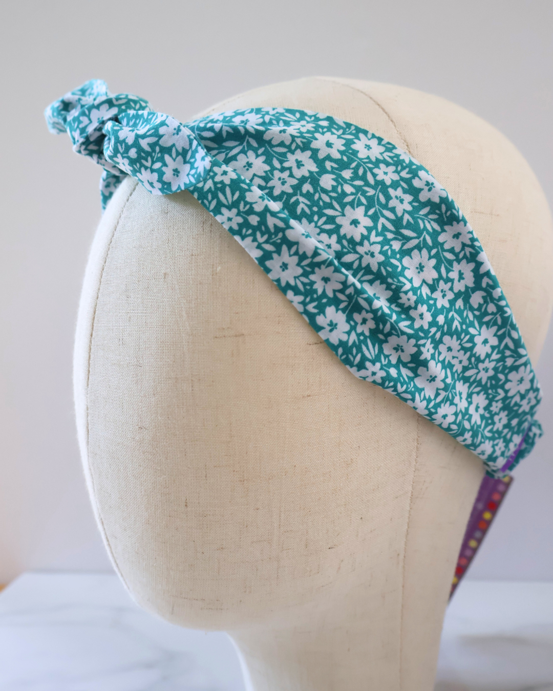 Retro Knotted Headband Floral Ditsy Turquoise
