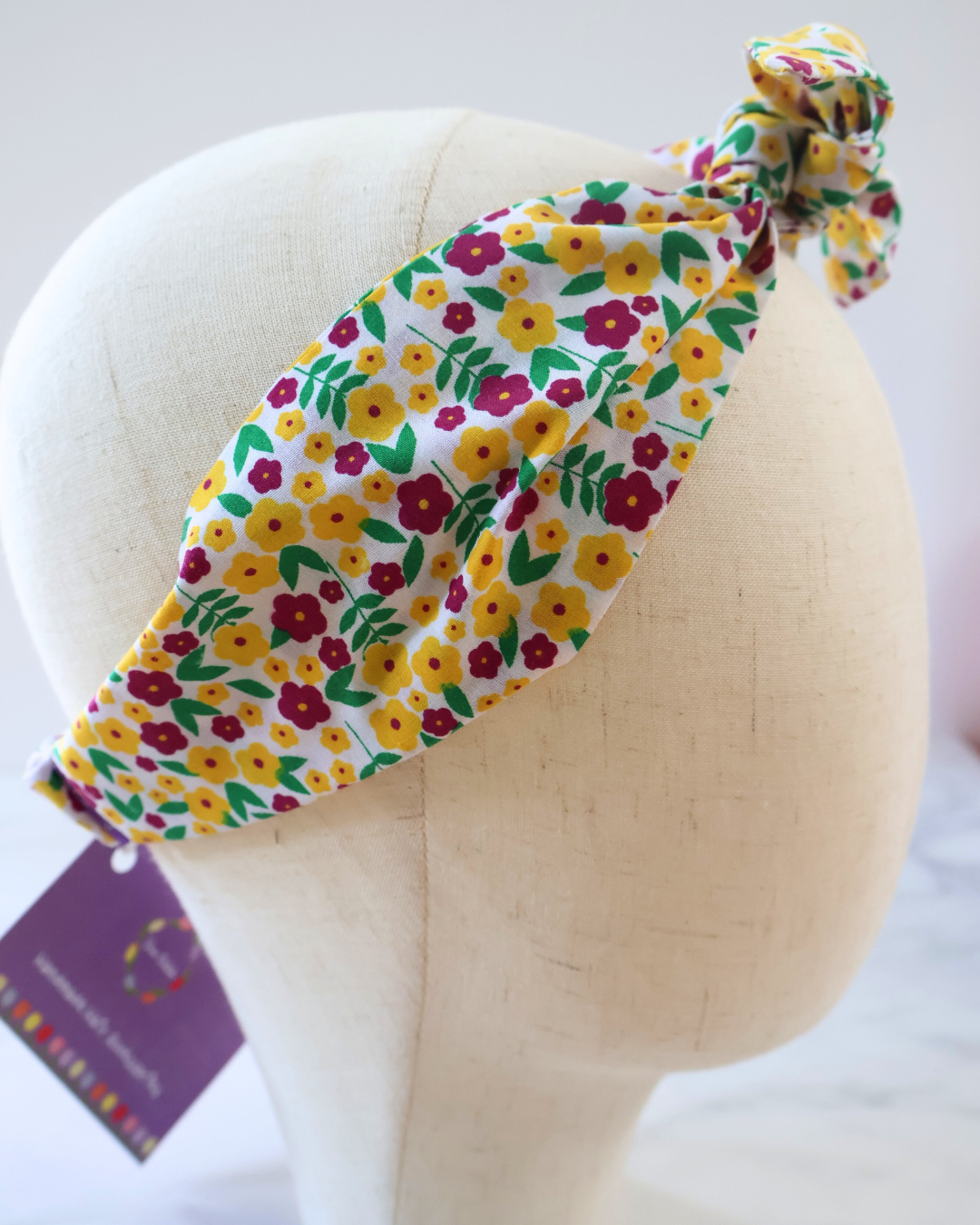 Retro Knotted Headband Florals Purple & Yellow