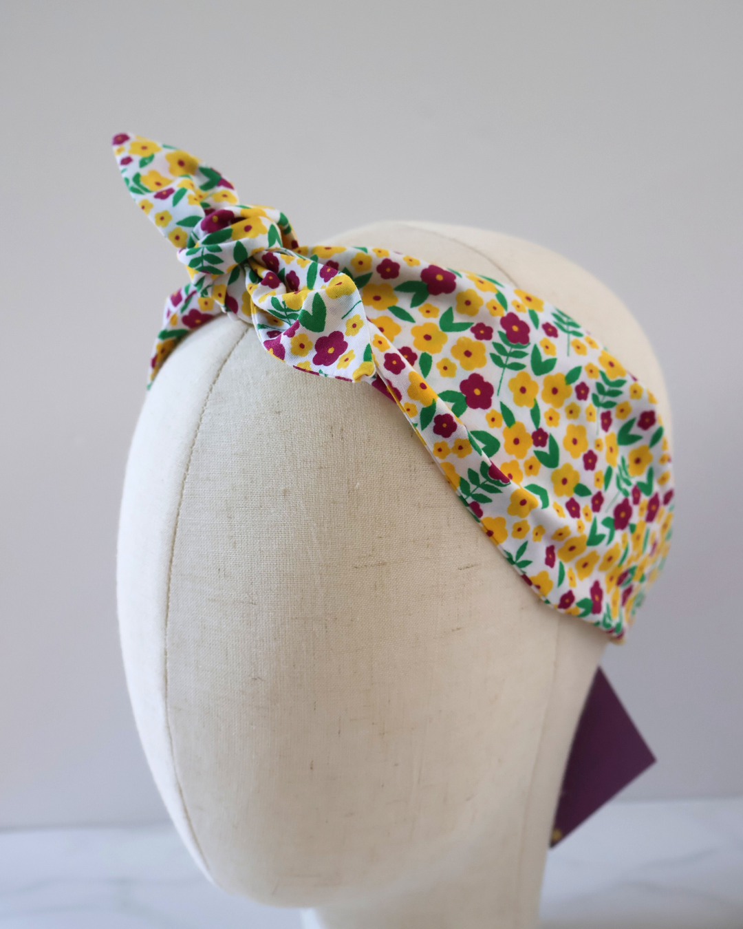 Retro Knotted Headband Florals Purple & Yellow