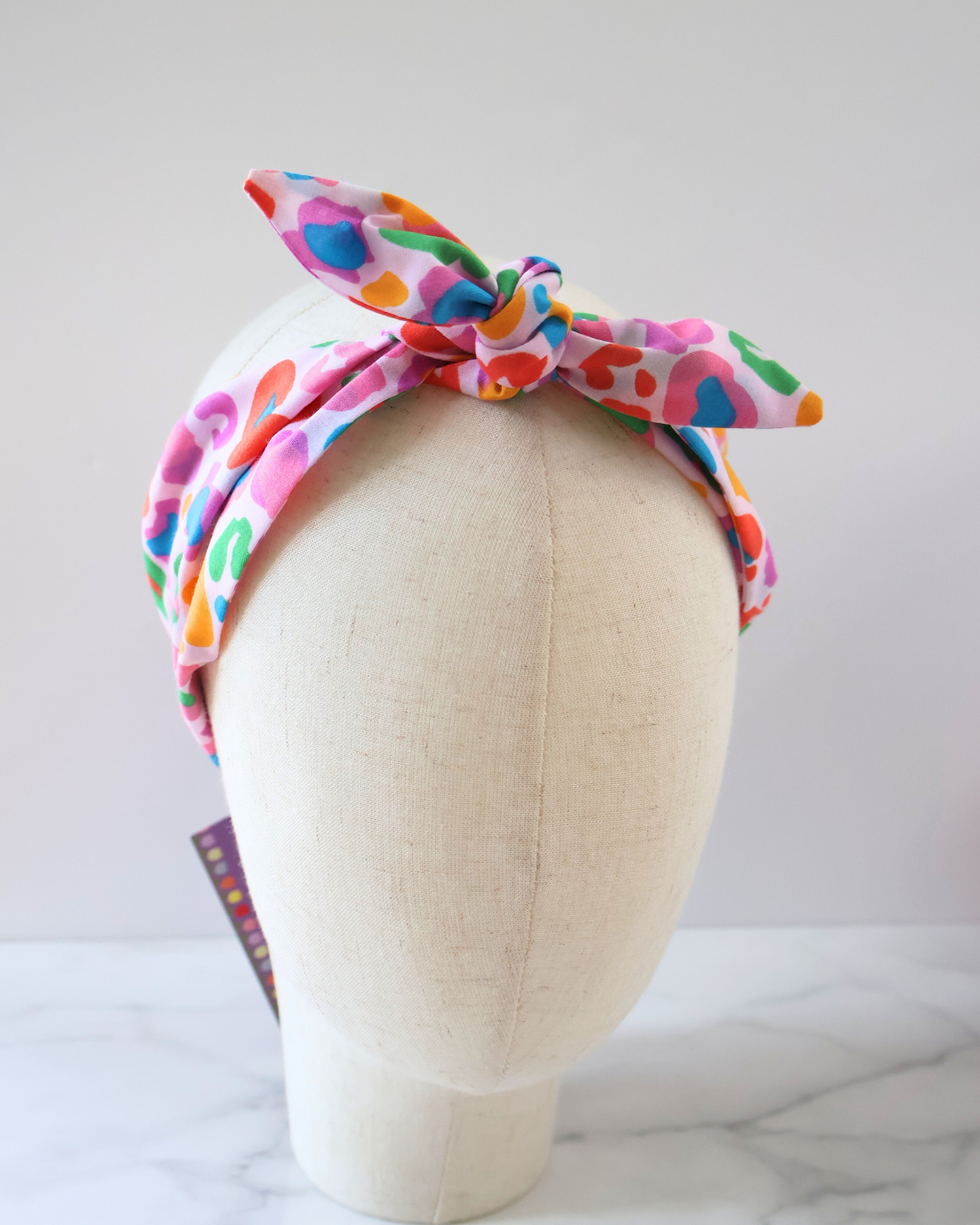 Retro Knotted Headband Leopard Rainbow Pink