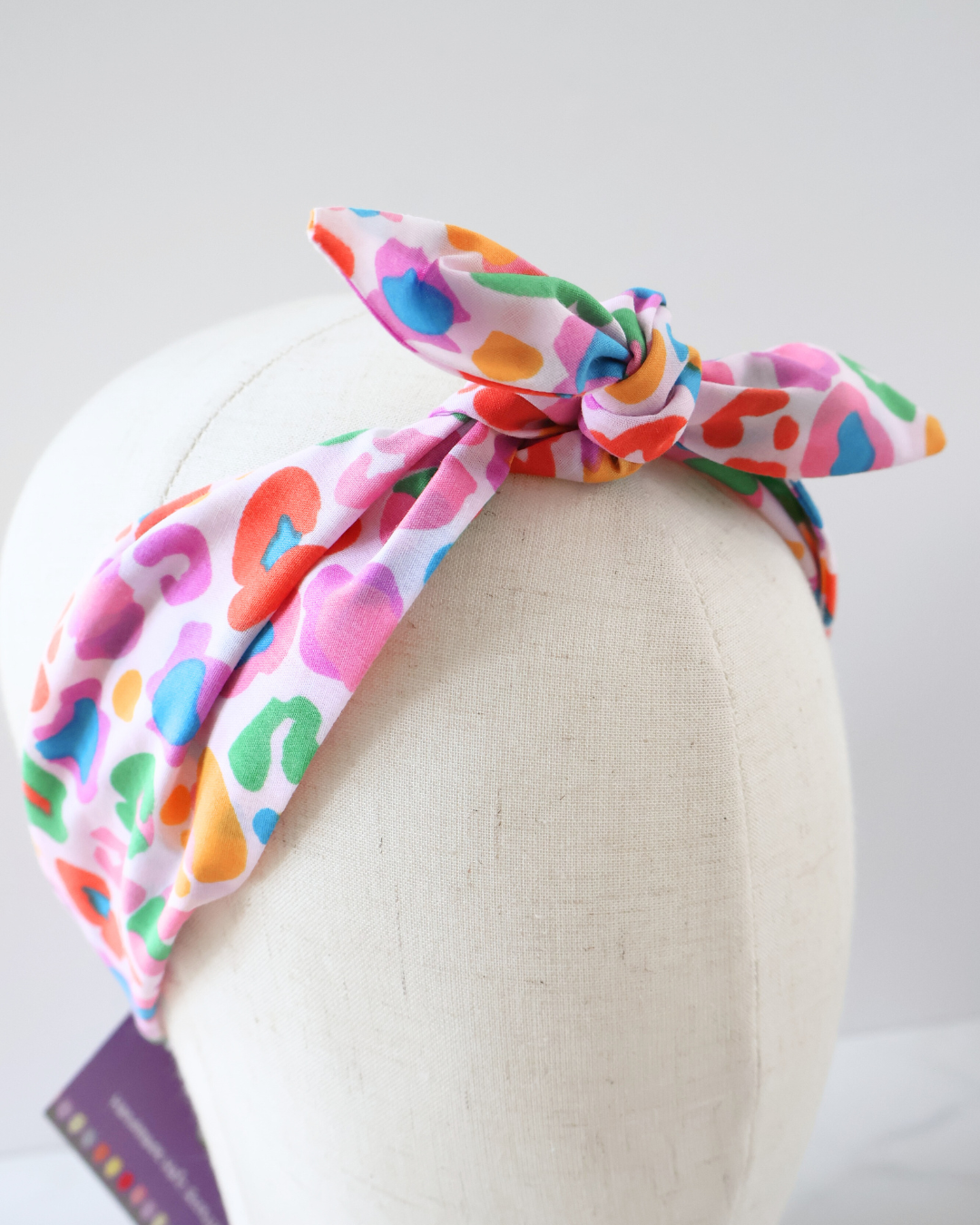 Retro Knotted Headband Leopard Rainbow Pink