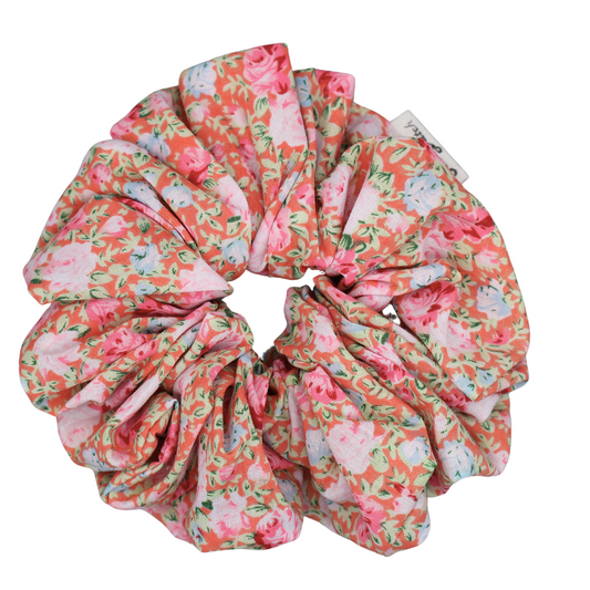 XL coral ditsy rose scrunchie