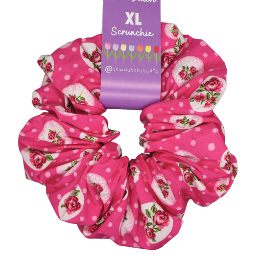 XL pink rose scrunchie