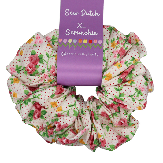 XL cream rose print scrunchie