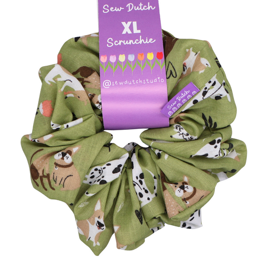 XL dog print green scrunchie