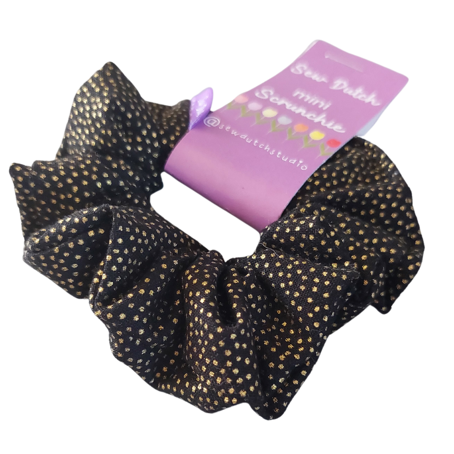 Mini scrunchie black gold glitter dots